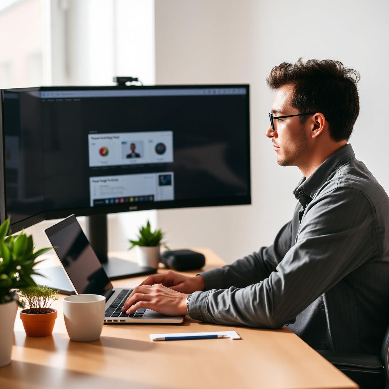 Person arbeitet mit Google Gemini am modernen Arbeitsplatz