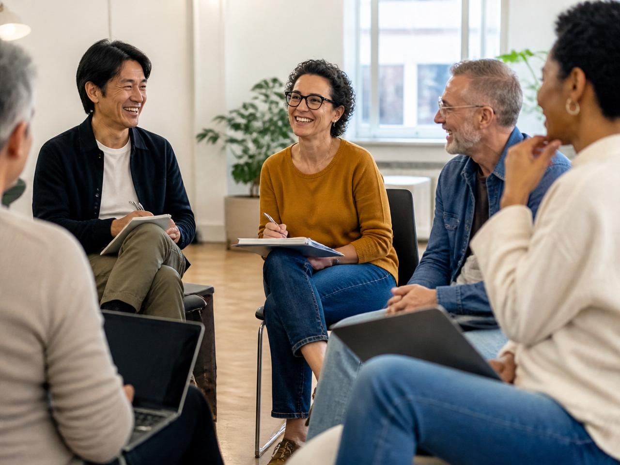 Kleine Gruppe im Workshop lernt gemeinsam