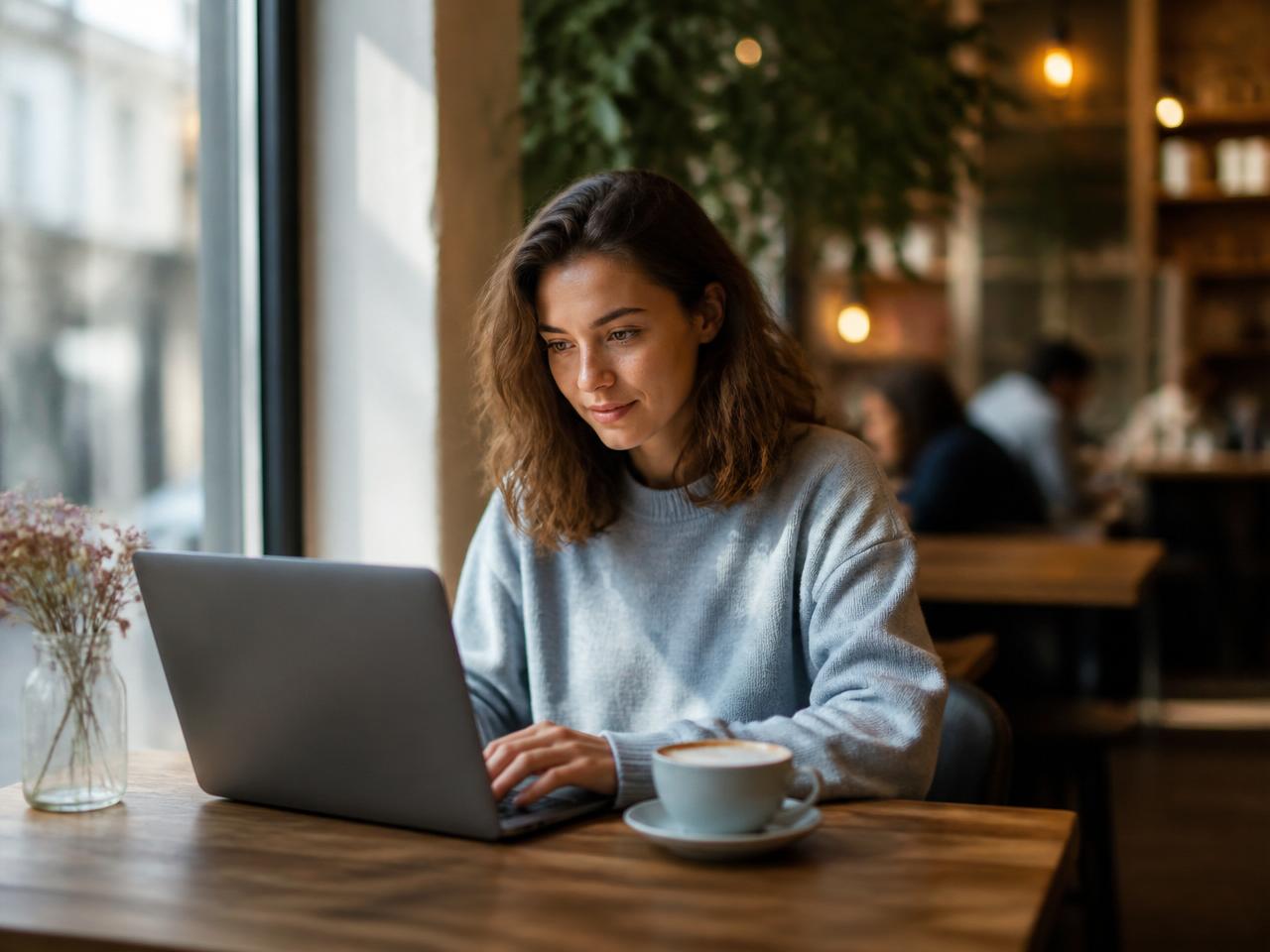 Ortsunabhängig arbeiten mit Laptop im Café