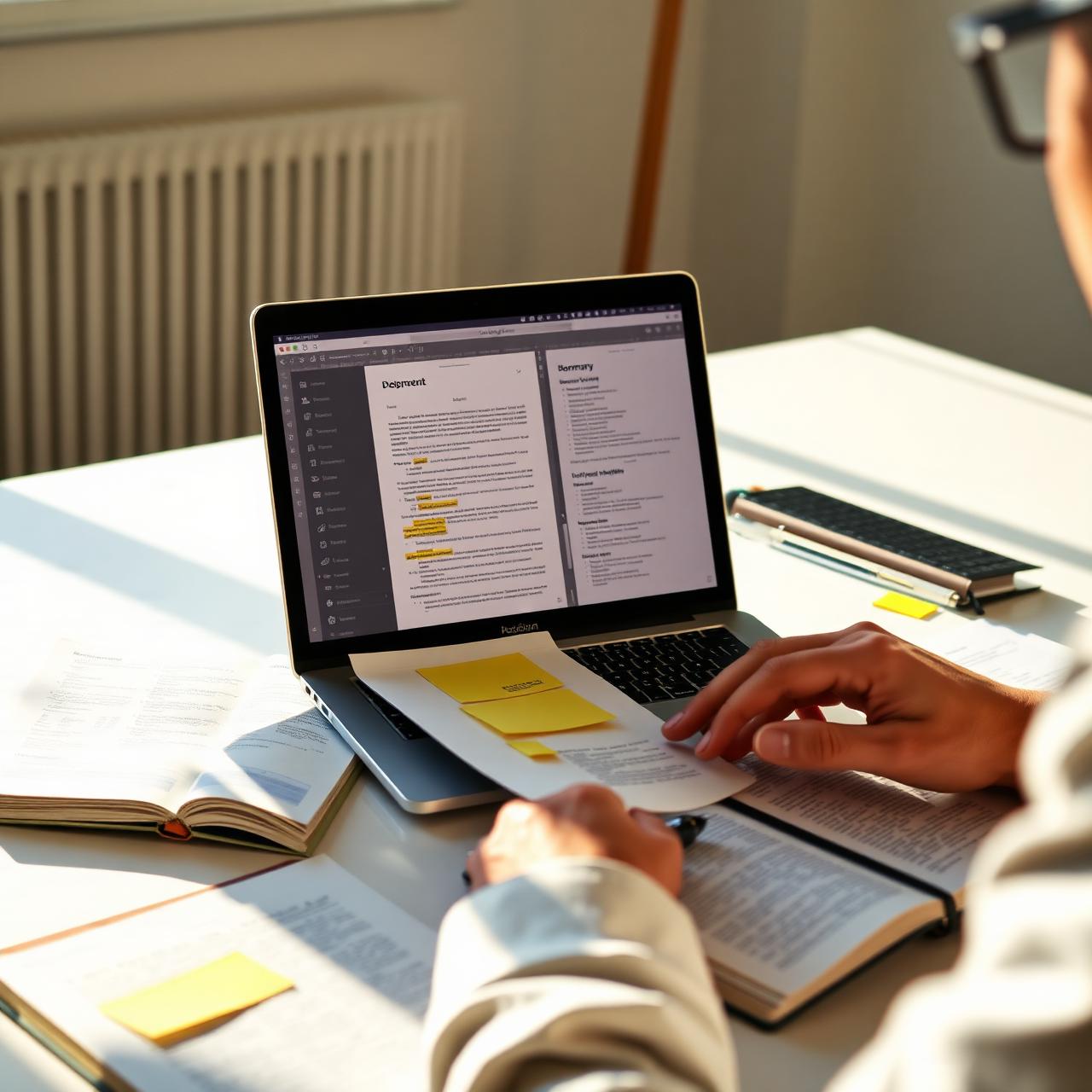 Person arbeitet mit NotebookLM an Dokumenten, PDFs und Notizen
