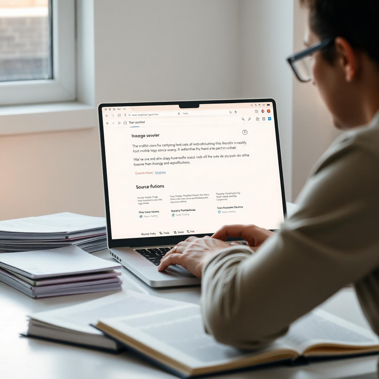 Person recherchiert mit Perplexity AI am Laptop und prüft Quellen